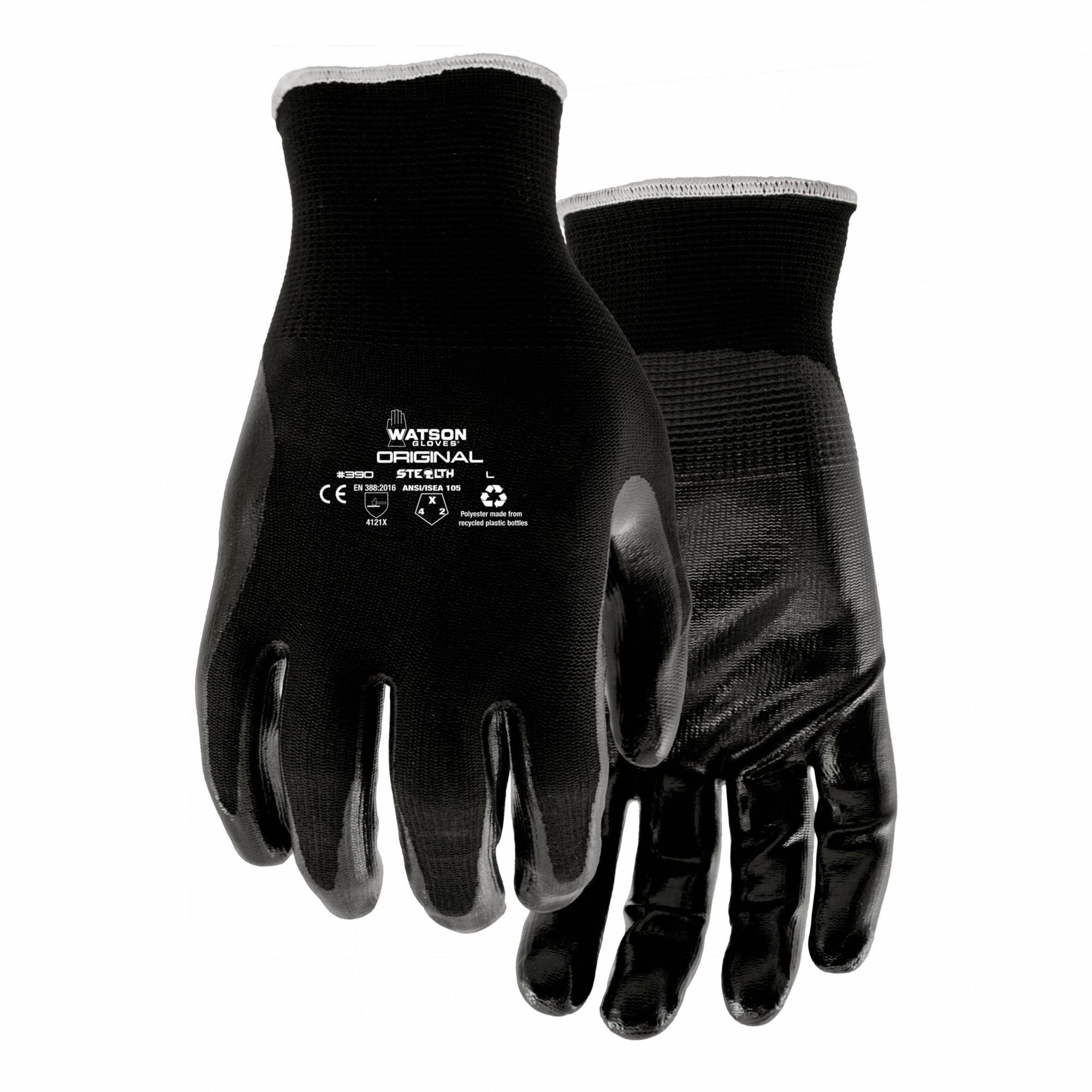 COATED GLOVES, L, BLACK, FOAM NITRILE COATING, NYLON