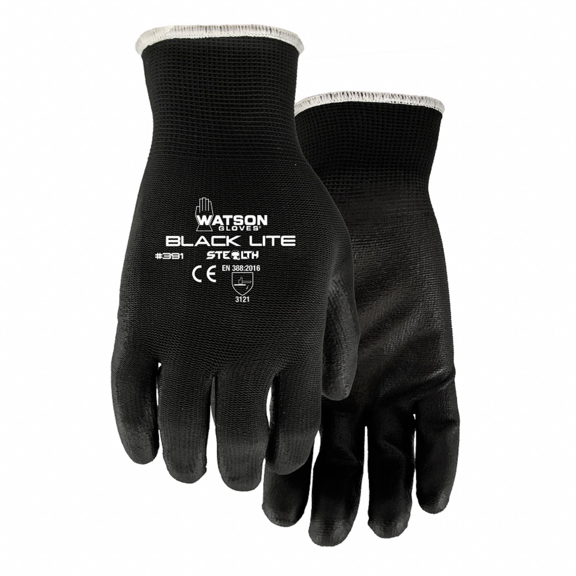 STEALTH COATED GLOVES, BLACK, XS, POLYESTER, KNIT WRIST CUFF, COATED PALM, 9 IN LENGTH