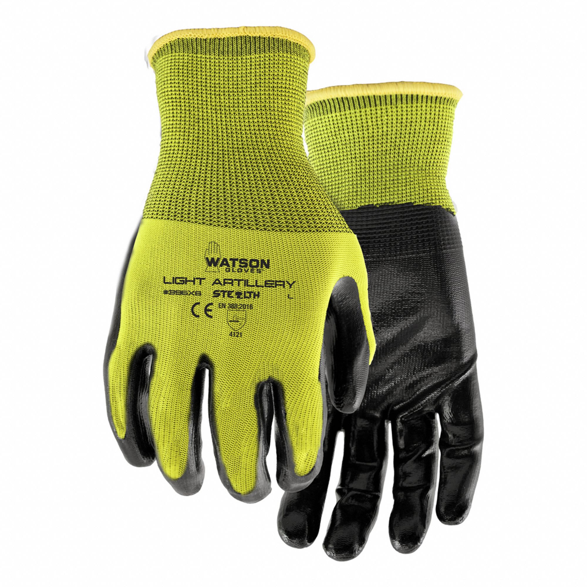 GLOVES, CUT-RESISTANT/R-DIPPED, SIZE LARGE, BLACK/HI-VIS YELLOW, NITRILE