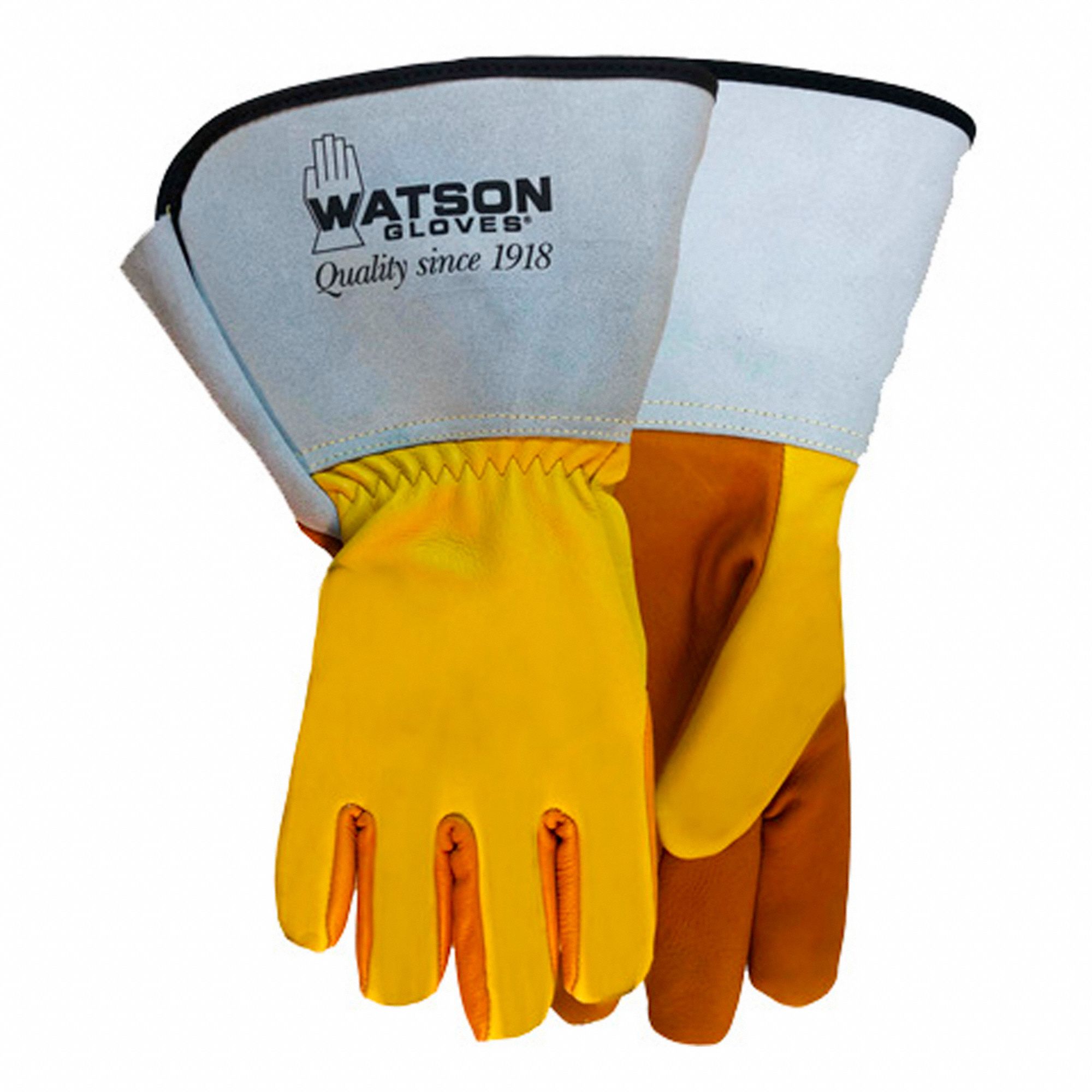 GLOVES, ABRASION-RESISTANT, UNCOATED, GUNN, SIZE MEDIUM/8/11 IN L, YELLOW, COWHIDE
