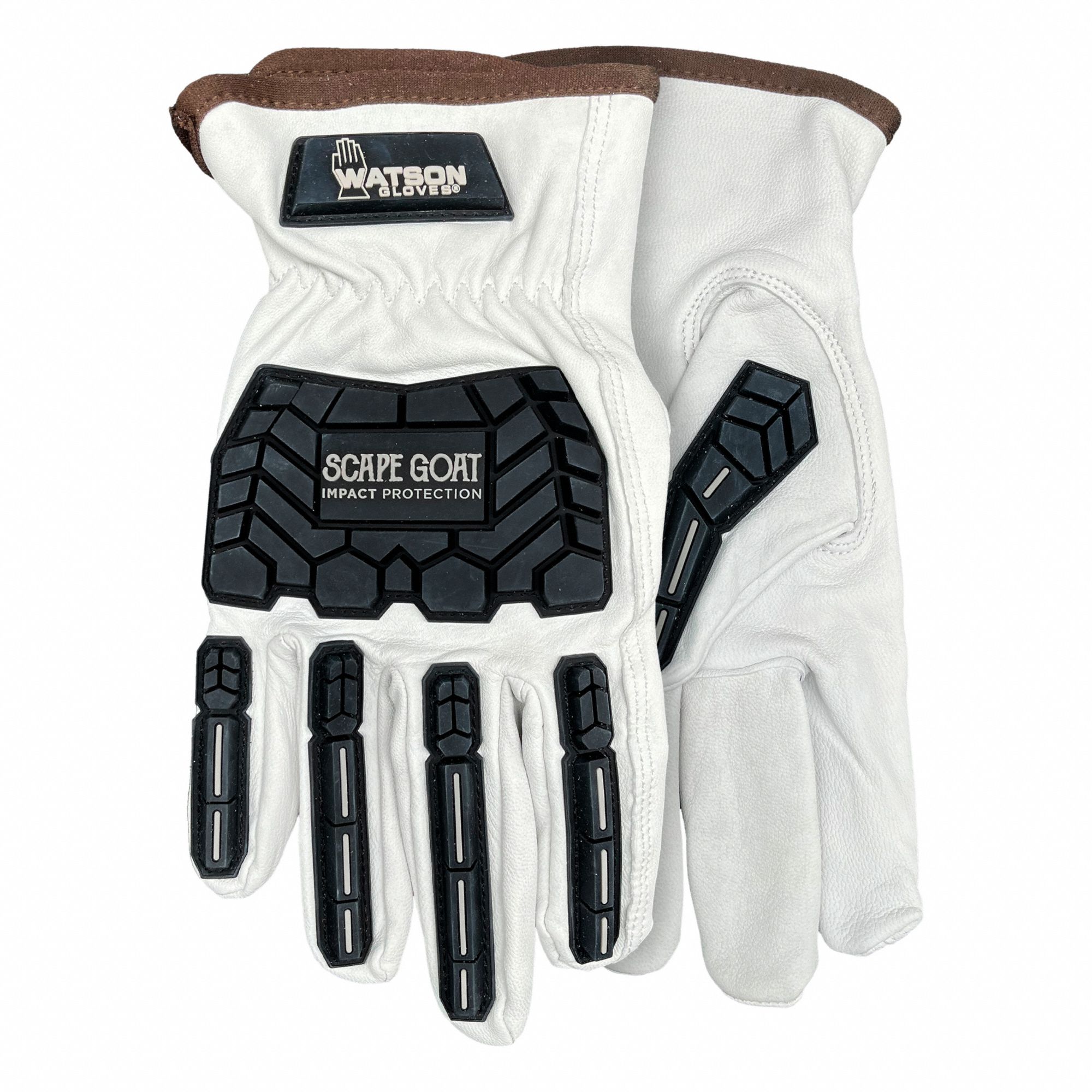 GLOVES, IMPACT RESIST, FULL FINGER, ELASTIC CUFF, XXL/11, BLACK/WHITE, GOATSKIN/TPR/RUBBER