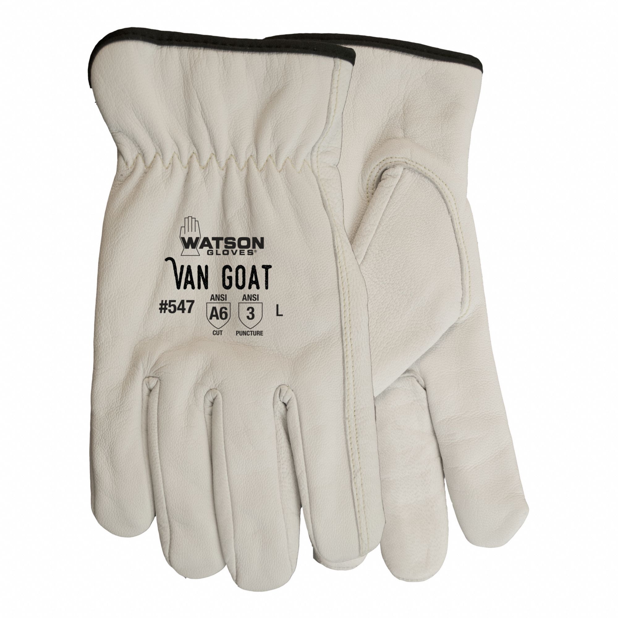 GLOVES, ABRASION-RESISTANT/DRIVER, SIZE LARGE, WHITE, LEATHER/GOATSKIN