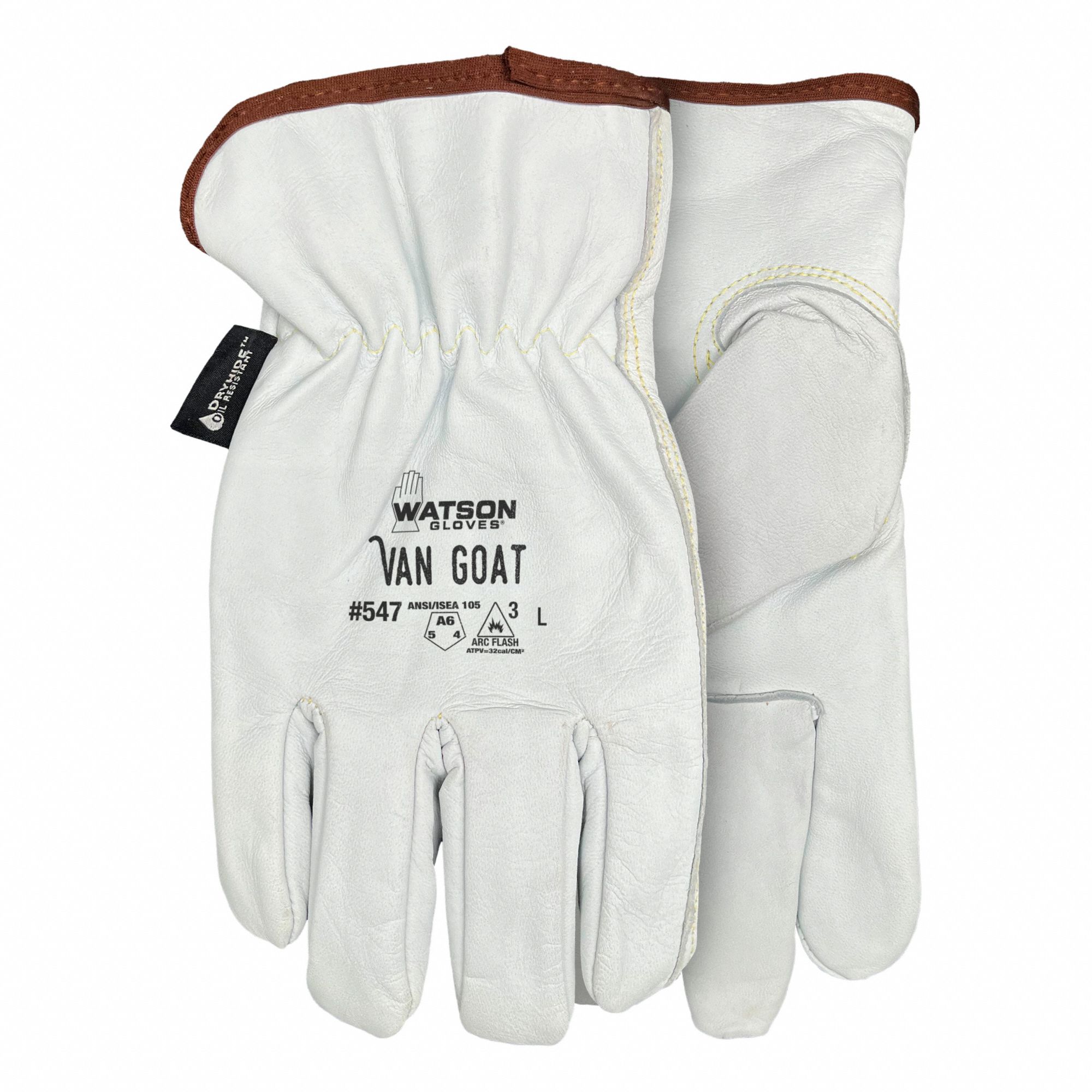 GLOVES, ABRASION-RESISTANT/DRIVER, SIZE LARGE, WHITE, LEATHER/GOATSKIN