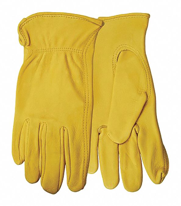 GANTS CUIR,MANCH ÉLAST,COUPE AMÉRICAINE,POUCE AILÉ,NON DOUBLÉ,P/TLE 7,AMBRE,PEAU DE DAIM,PR