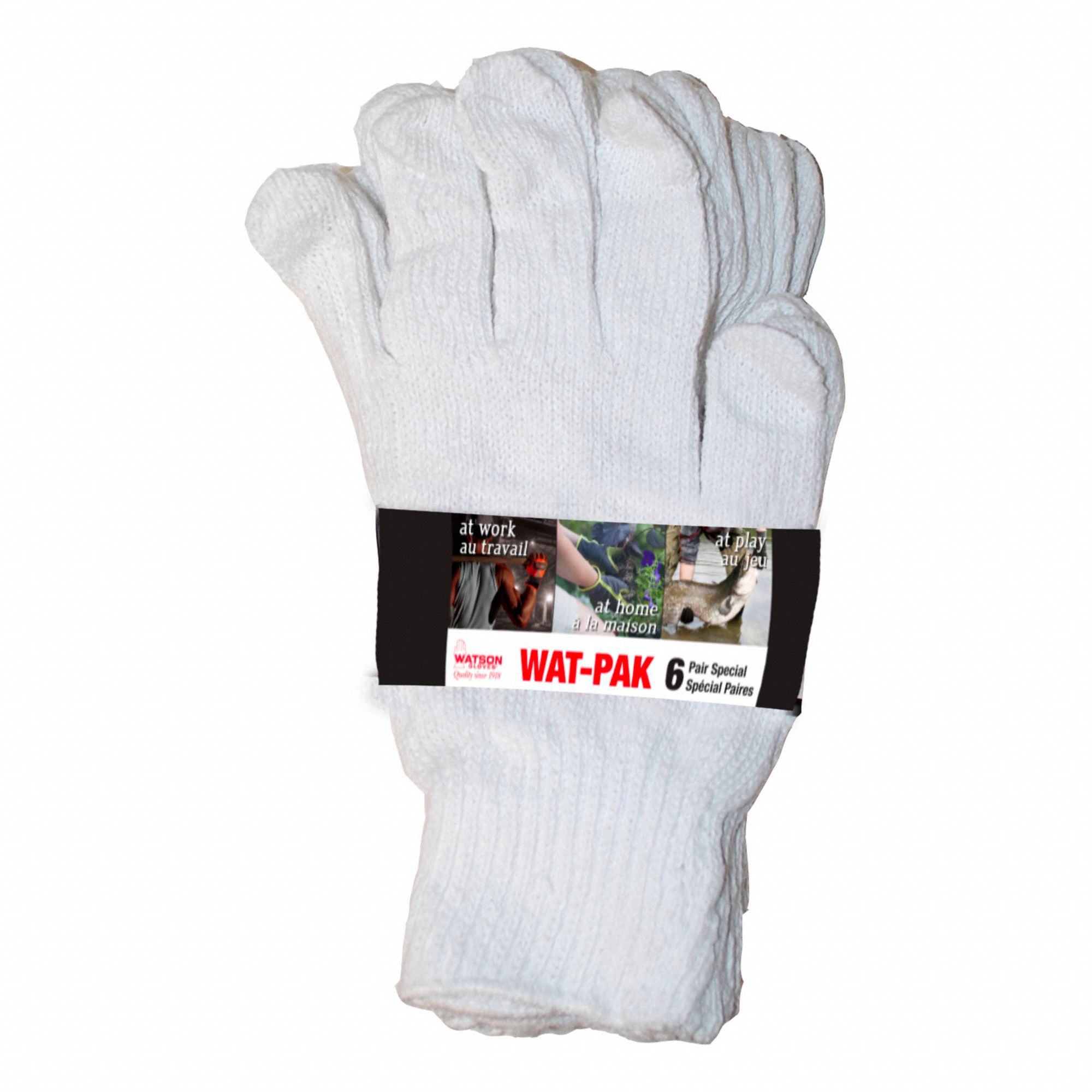 KNIT GLOVES, SZ S, WHITE, POLYESTER/COTTON, PKG 6