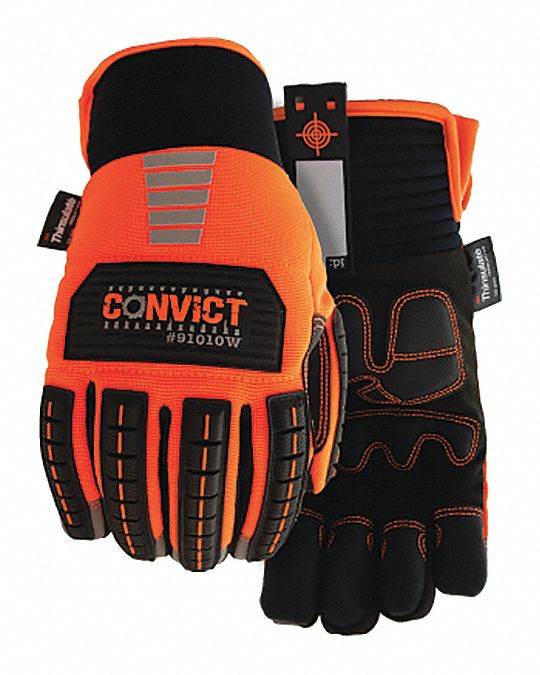 THE SHANK IMPACT-RESISTANT GLOVES, HI-VIS ORNG, 2XL, MICROFIBRE, SLIP-ON CUFF, THINSULATE