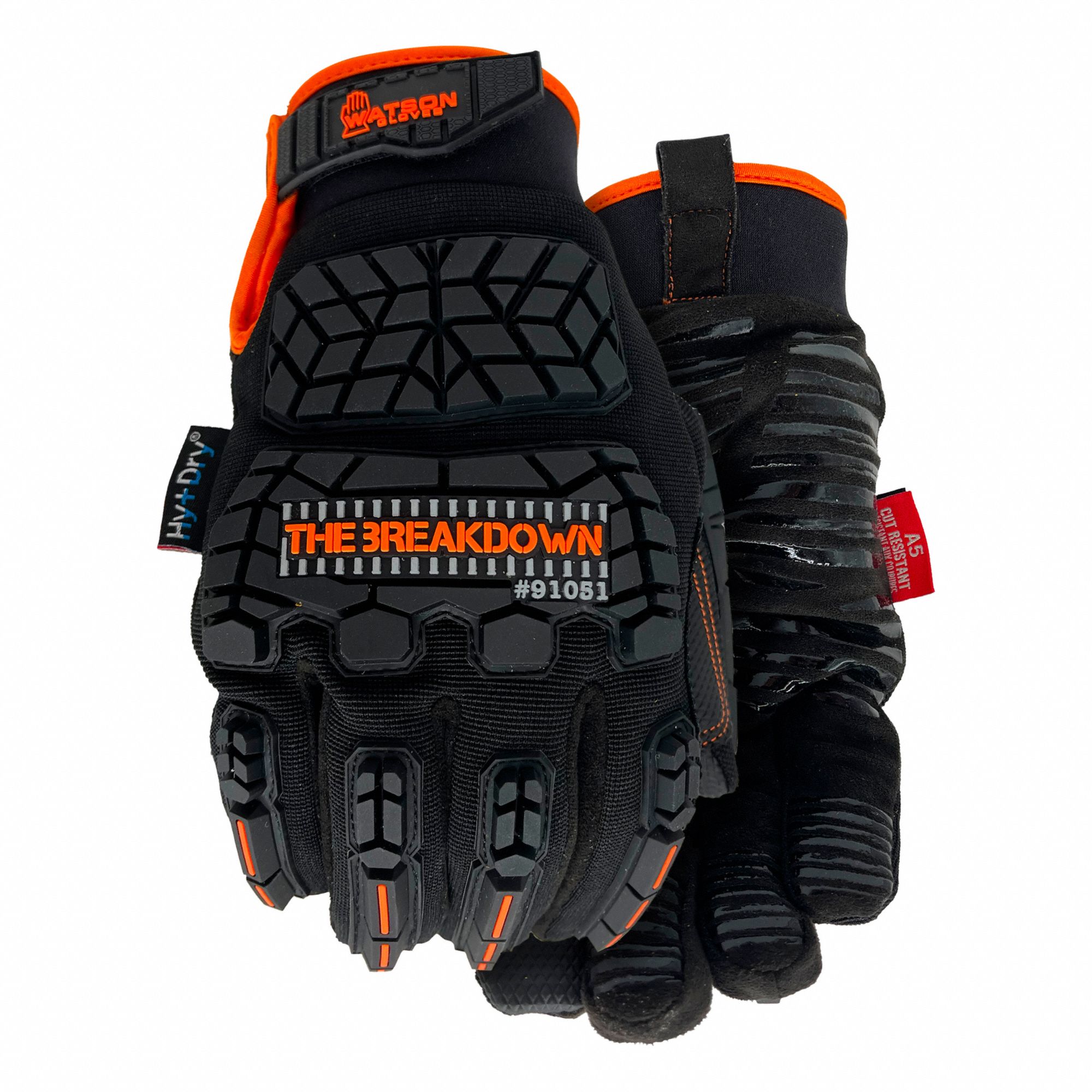 GLOVES, IMPACT-RESIST, TOUCHSCREEN, INSULATED, S/7, BLK/ORNG, TPR/SPANDEX/DURAFIBRE/COLDMX