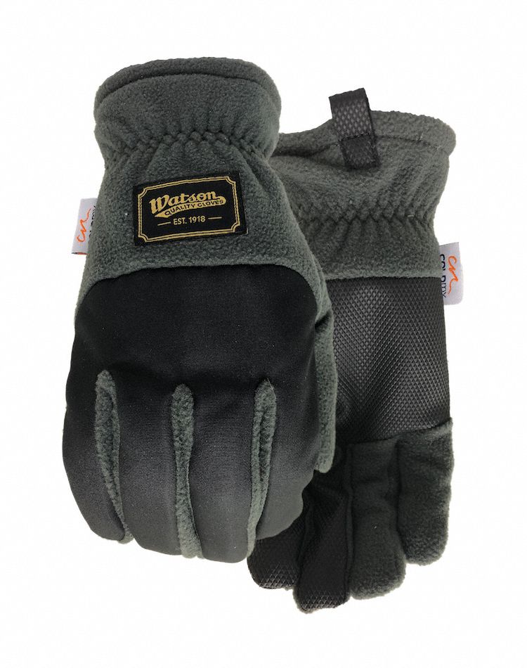 GLOVES, SHIRRED WRIST/CLUTE CUT, SZ LARGE/9/9 1/2 IN, GREY/BLACK, RECYCLED FLEECE/POLYESTER