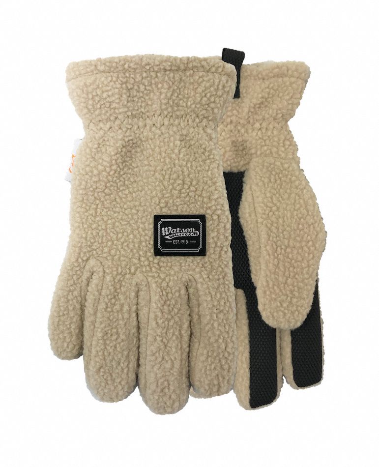 GLOVES, SHIRRED WRIST/CLUTE CUT, SZ LARGE/9/9 1/2 IN, WHITE/BLACK, RECYCLED SHERPA/POLYESTER