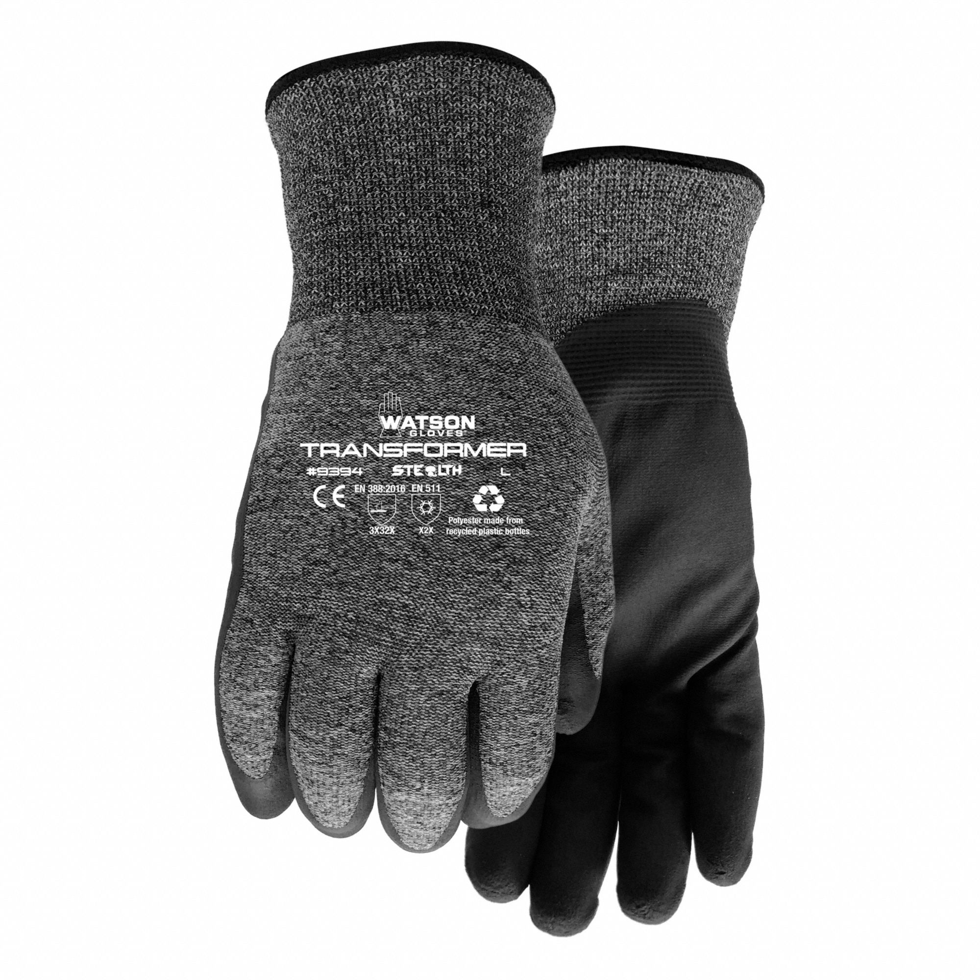 GLOVES, COATED, CRINKLED FINISH, PALM COVERAGE, M, GREY/BLACK, NATURAL RBR LTX