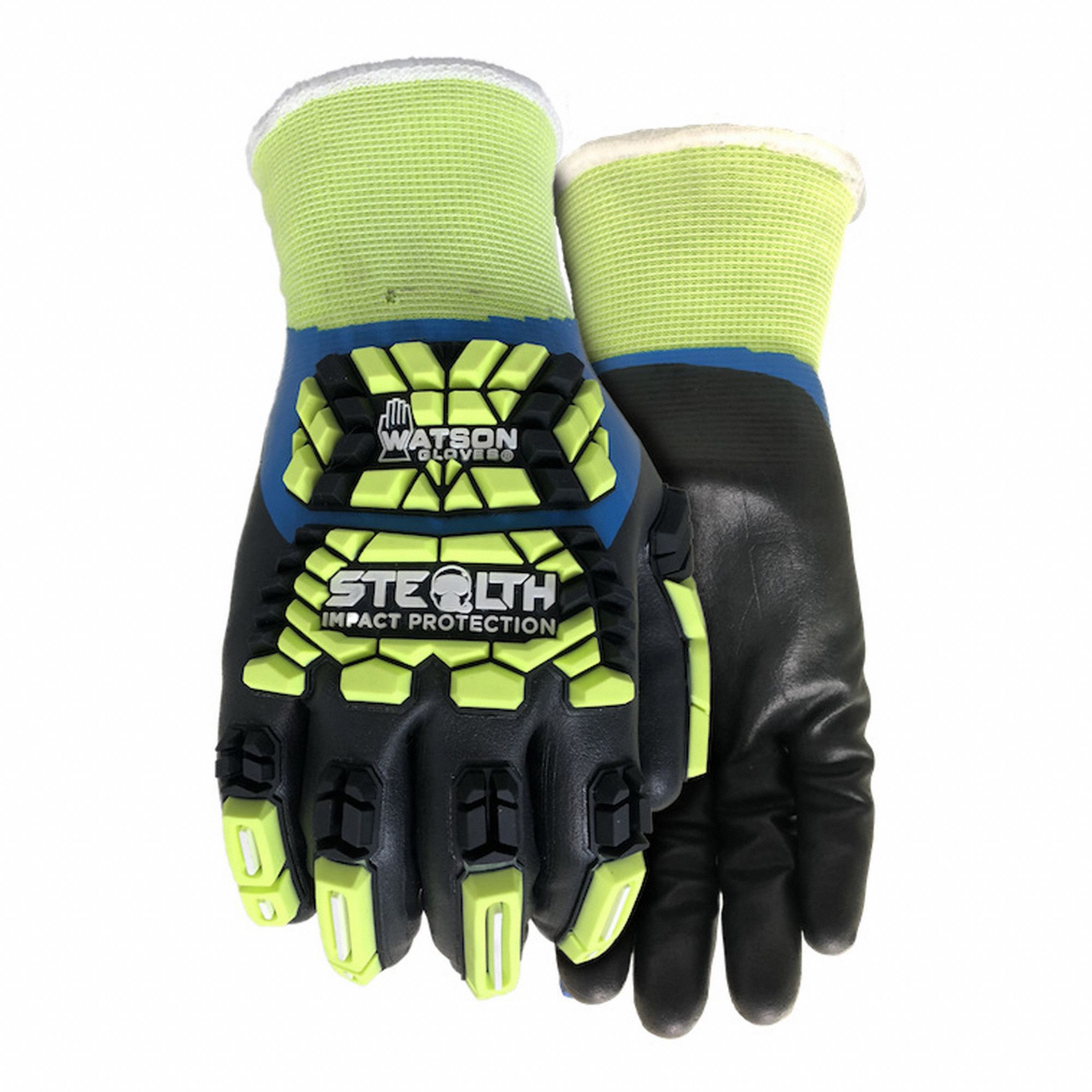 GLOVES, COATED, STEALTH, FLAT FINISH, FULL COVERAGE, HI-VIS, SEAMLESS KNIT, S, BLK/GRN, NITRILE