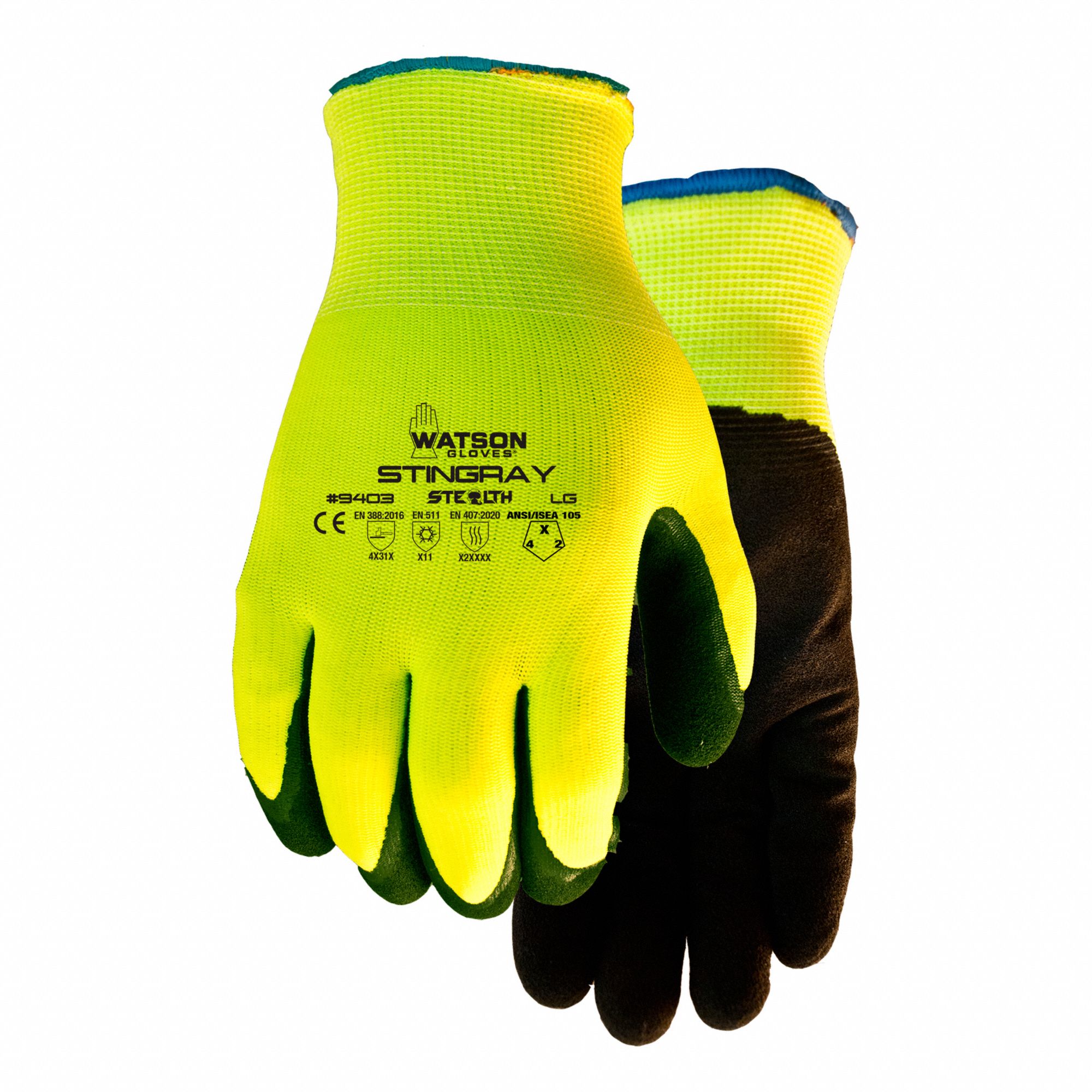 COLD PROTECTION GLOVES, GUNN CUT/KNIT WRIST, SZ SMALL/7, HI-VIS YELLOW, NITRILE/ACRYLIC/NYLON