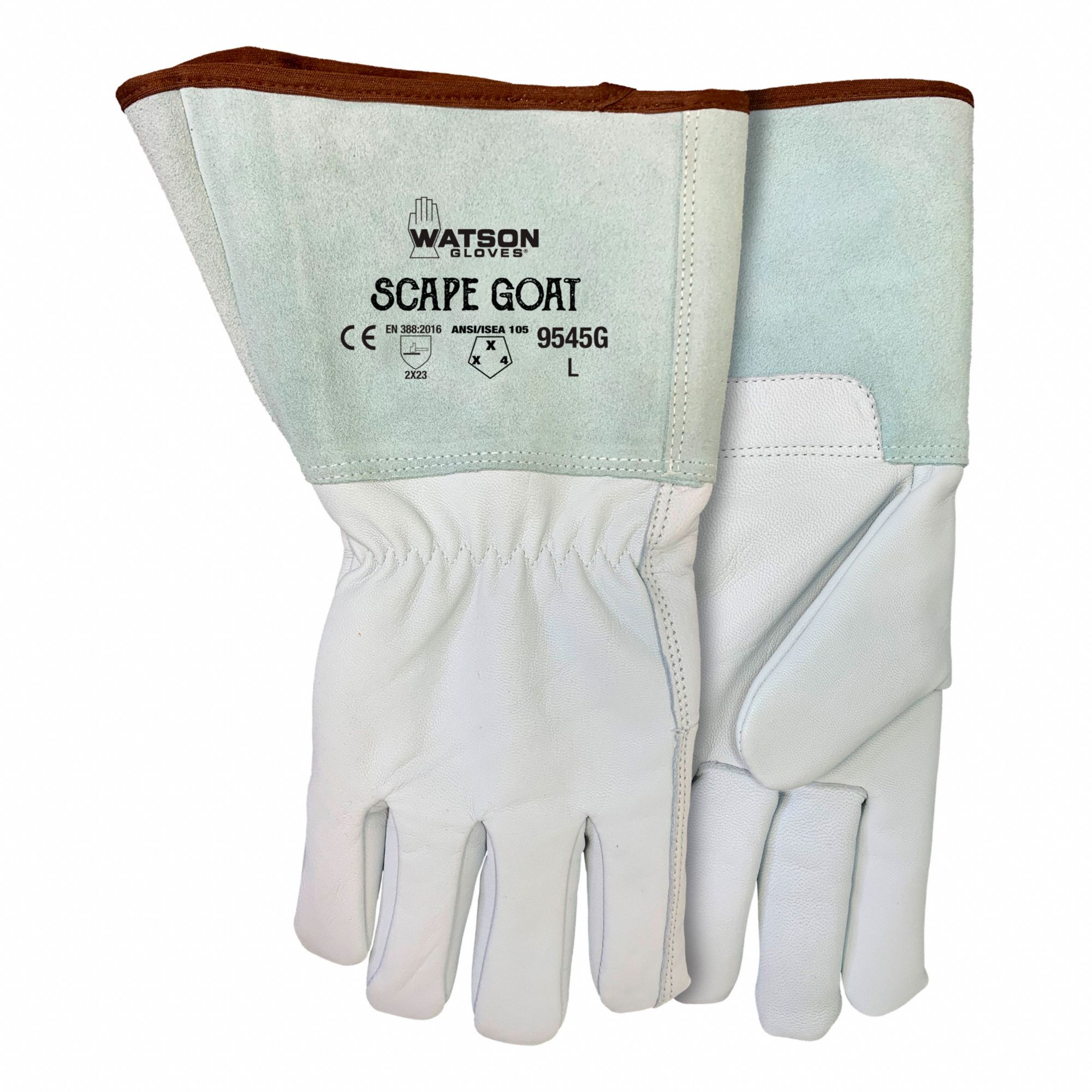 WELDING GLOVES, L, 5½ IN, OFF WHITE, GAUNTLET CUFF, GOATSKIN