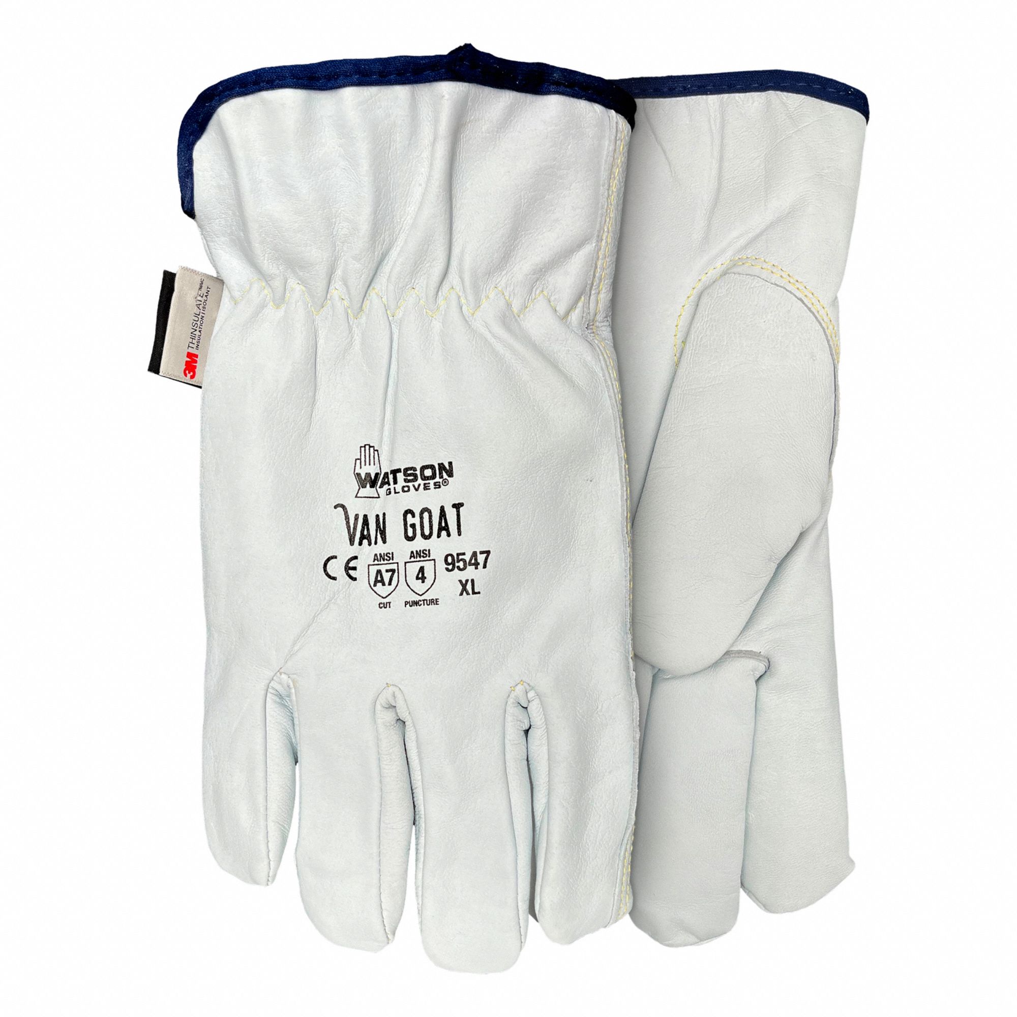 9547 VAN GOAT GLOVES, WHT, S, 7, GOATSKIN, SLIP-ON CUFF, THINSULATE C100, EN 388:2016