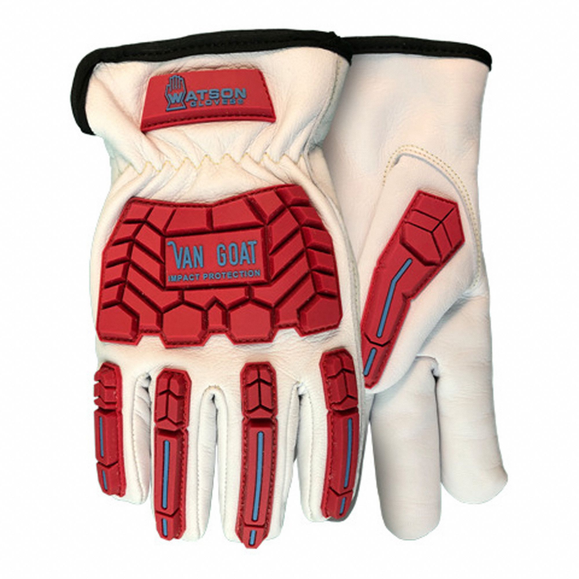 GLOVES, CUT-RESISTANT, GUNN, UNCOATED, SIZE LARGE/9, 9 1/2 IN L, WHITE/RED, GOATSKIN