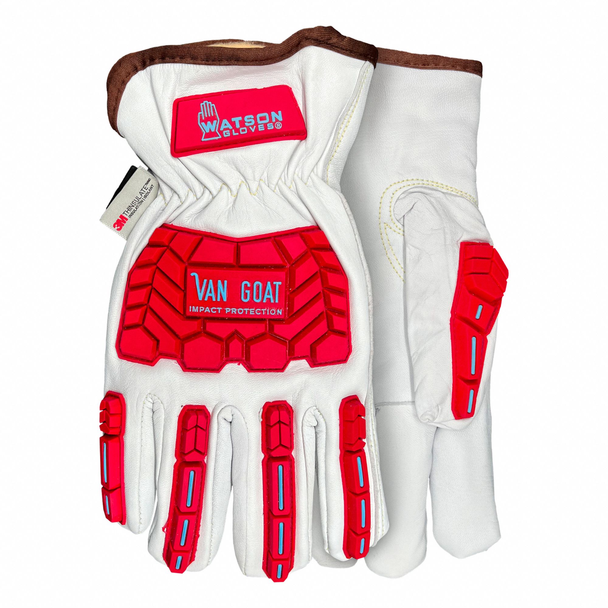 GLOVES, CUT-RESISTANT, GUNN, UNCOATED, SIZE LARGE/9, 9 1/2 IN L, WHITE/RED, GOATSKIN