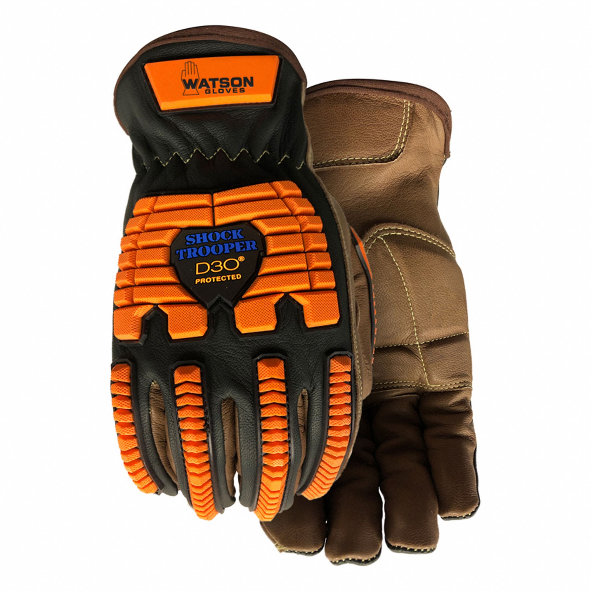 Brown L MAX SAFETY, Goatskin Leather Padded Palm & Back, TPR