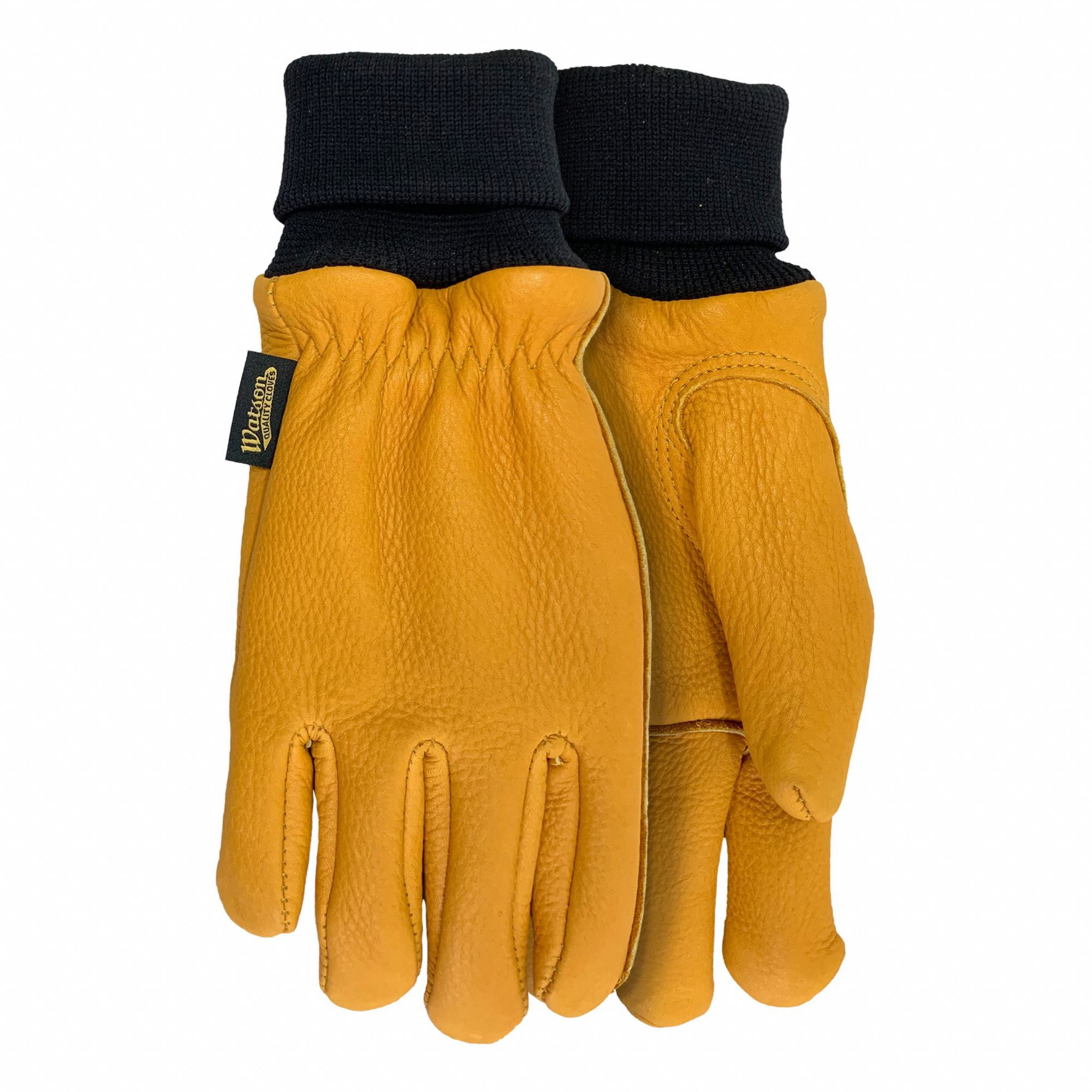 9597CKW GANTS DE TRICOT DUKE,NOIR,TAN,G,CUIR DE VACHE,MANCHETTE,COTON POLAIRE