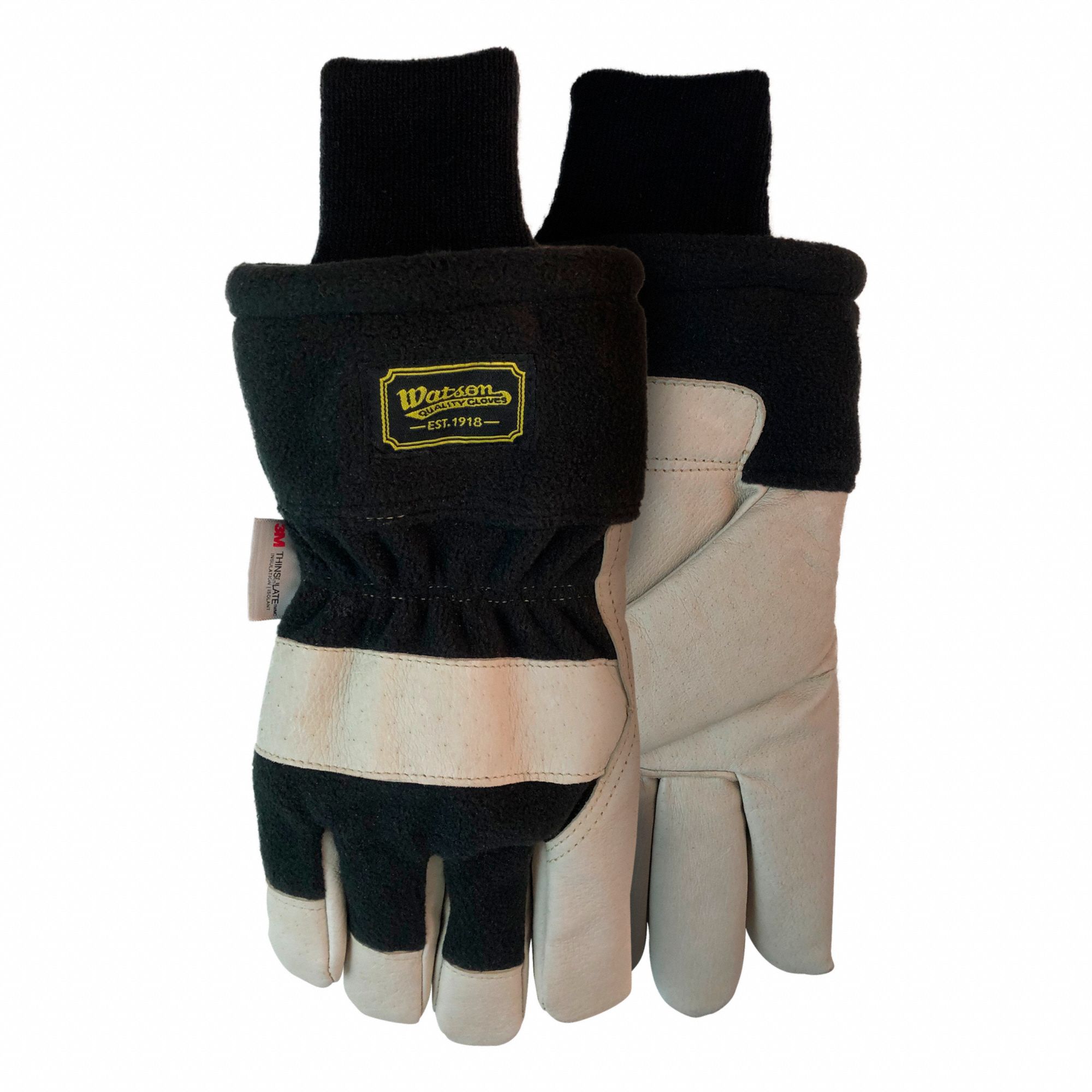 LEATHER GLOVES, WATER REPELLENT, STORM CUFF, M/SIZE 8, PIGSKIN/THINSULATE/FLEECE, PAIR