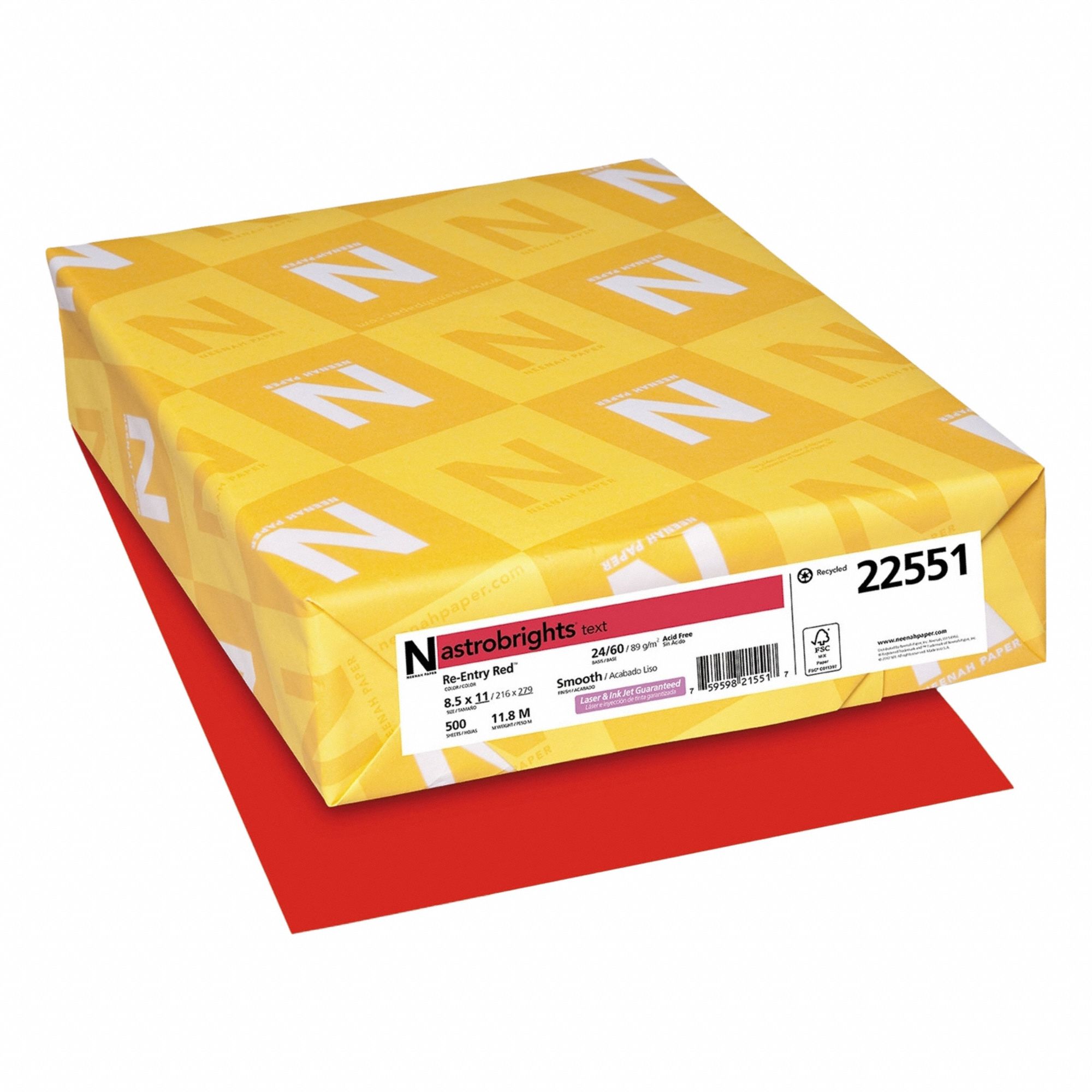 Color Paper: 24 lb, 8-1/2 x 11 in, Letter, Re-Entry Red™, Smooth, 500 PK