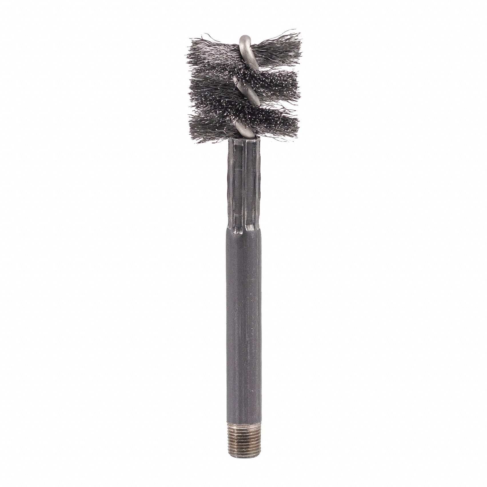 Wire Brush: Steel, 4 7/8 in Overall Lg, 1.25 in Overall Dia, 0.875 in Compatible Hole Dia