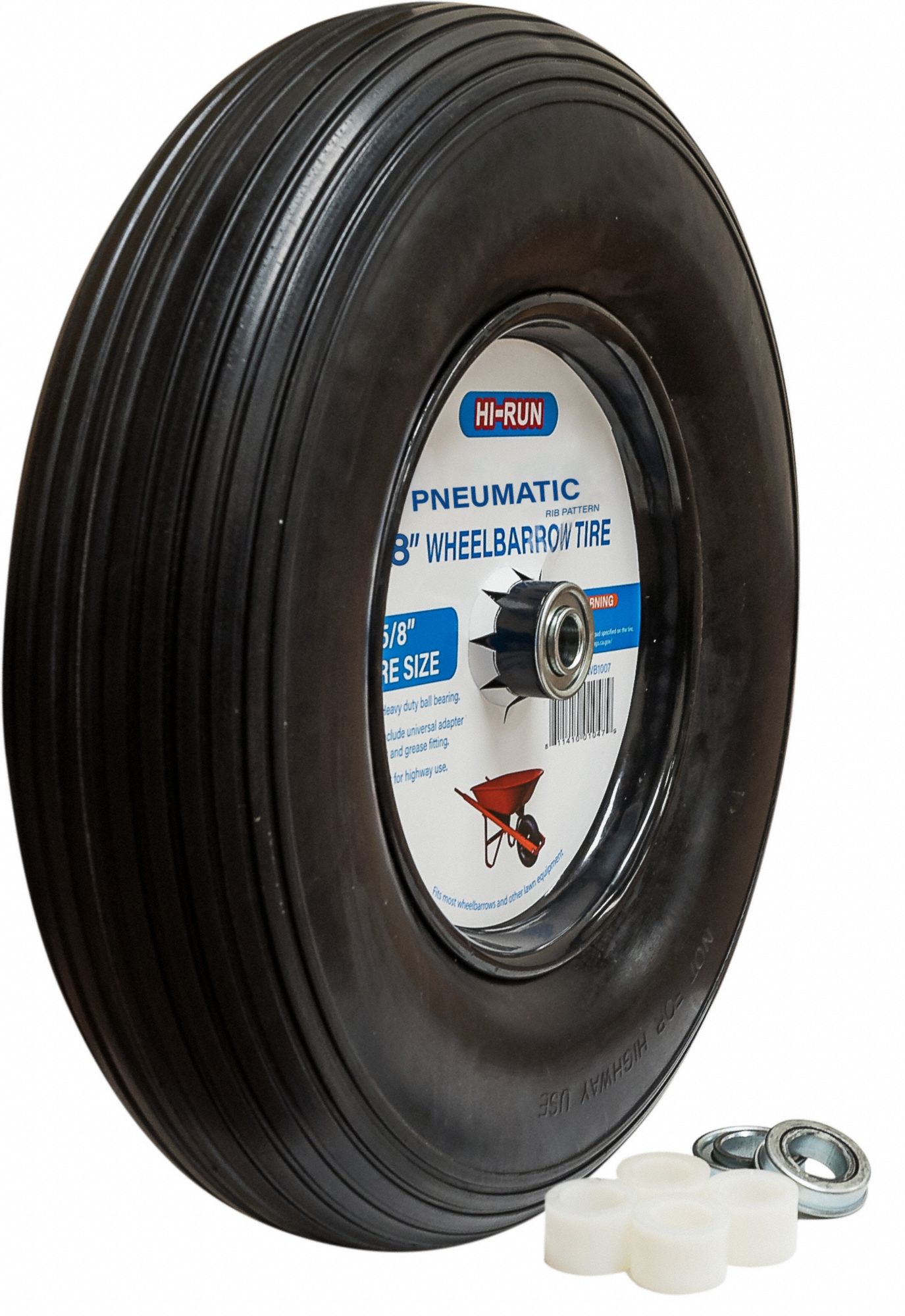 Tires and Wheels: 8 in dia Tire Size, Mfr Part # WB1001, Wheelbarrow Tire, SU08