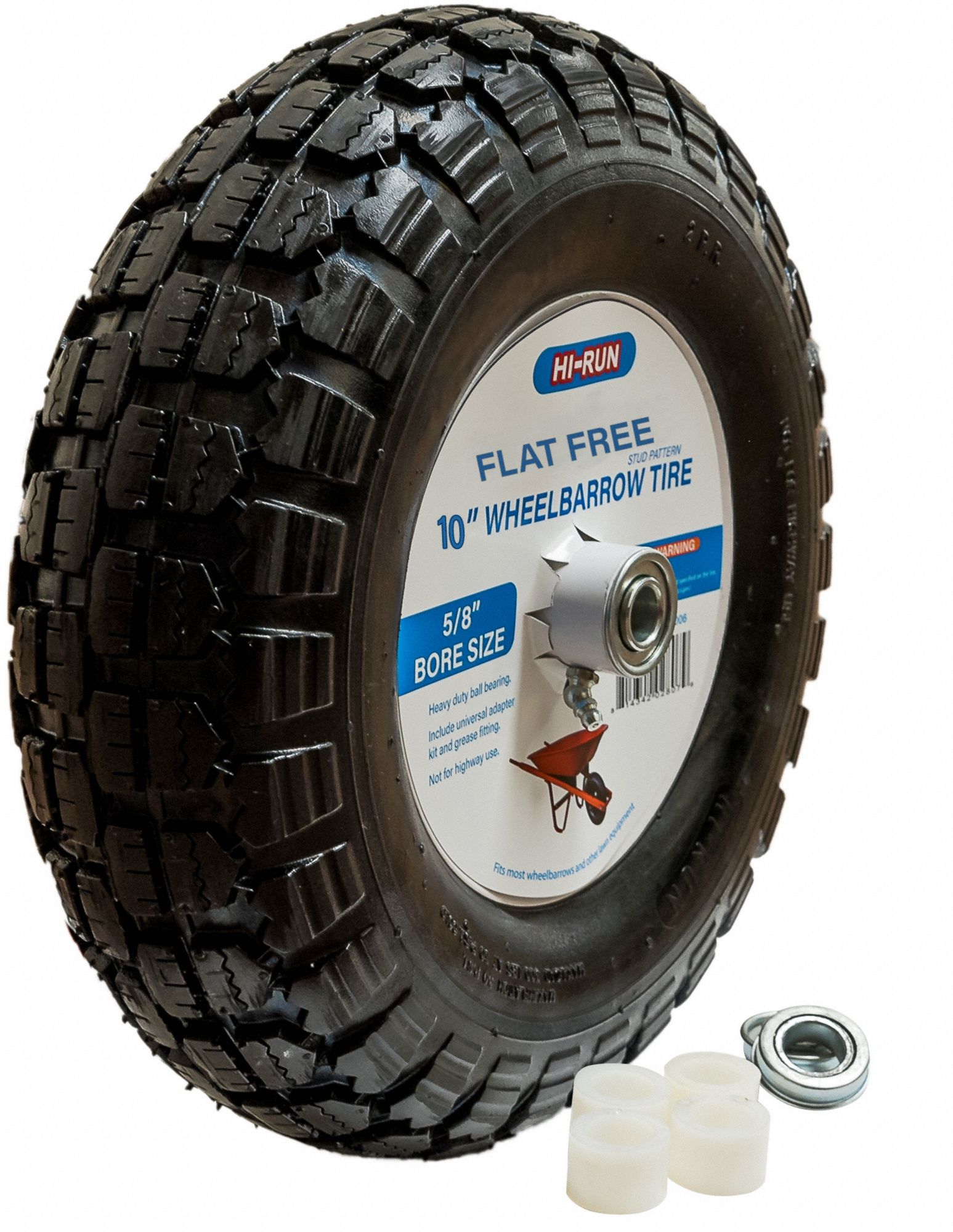 Tires and Wheels: 10 in dia Tire Size, Mfr Part # WB1002, Wheelbarrow Tire, Stud