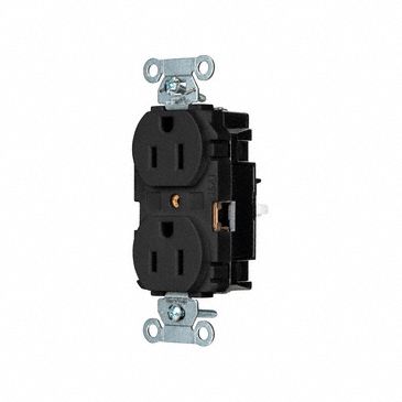 Receptacle: Duplex, Black, 5-15R, 15 A, 125V AC, 2 Pole / 3 Wire, Push In