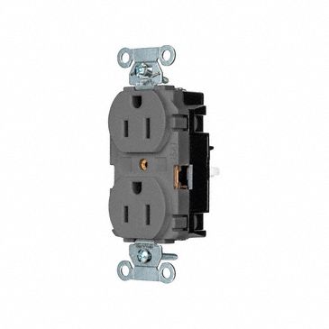 Receptacle: Duplex, Gray, 5-15R, 15 A, 125V AC, 2 Pole / 3 Wire, Push In