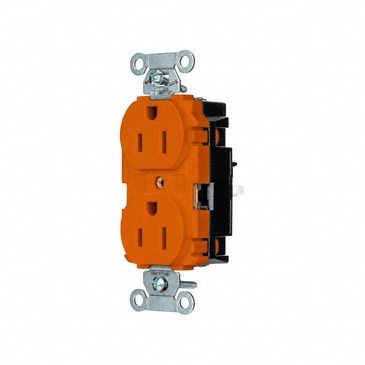 Receptacle: Duplex, Orange, 5-15R, 15 A, 125V AC, 2 Pole / 3 Wire, Push In, Gen Use