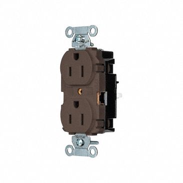 Receptacle: Duplex, Brown, 5-15R, 15 A, 125V AC, 2 Pole / 3 Wire, Push In