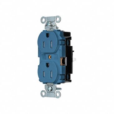 Receptacle: Duplex, Blue, 5-15R, 15 A, 125V AC, 2 Pole / 3 Wire, Push In
