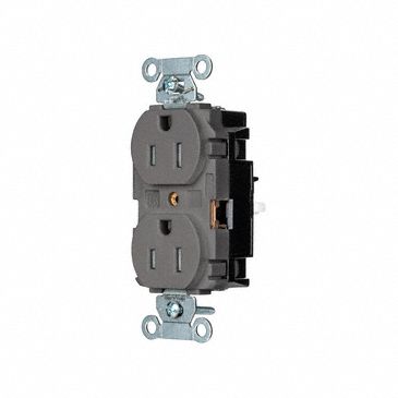 Receptacle: Duplex, Gray, 5-15R, 15 A, 125V AC, 2 Pole / 3 Wire, Push In