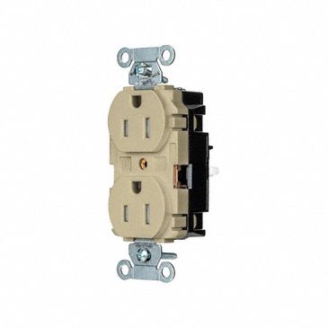 Receptacle: Duplex, Ivory, 5-15R, 15 A, 125V AC, 2 Pole / 3 Wire, Push In