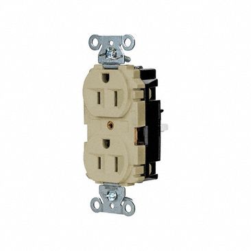 Receptacle: Duplex, Ivory, 5-15R, 15 A, 125V AC, 2 Pole / 3 Wire, Push In