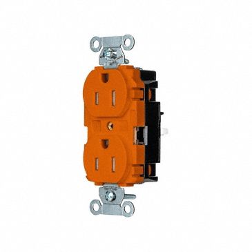 Receptacle: Duplex, Orange, 5-15R, 15 A, 125V AC, 2 Pole / 3 Wire, Push In