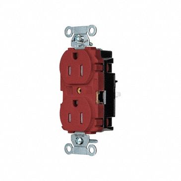 Receptacle: Duplex, Red, 5-15R, 15 A, 125V AC, 2 Pole / 3 Wire, Push In