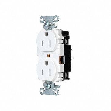 Receptacle: Duplex, White, 5-15R, 15 A, 125V AC, 2 Pole / 3 Wire, Push In
