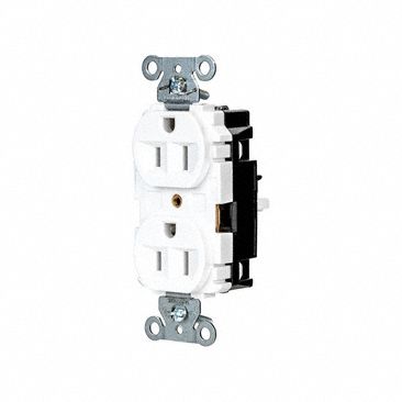 Receptacle: Duplex, White, 5-15R, 15 A, 125V AC, 2 Pole / 3 Wire, Push In