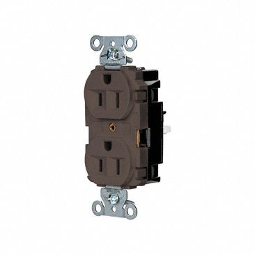 Receptacle: Duplex, Brown, 5-15R, 15 A, 125V AC, 2 Pole / 3 Wire, Push In