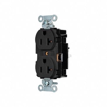 Receptacle: Duplex, Black, 5-20R, 20 A, 125V AC, 2 Pole / 3 Wire, Push In