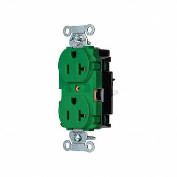 Receptacle: Duplex, Green, 5-20R, 20 A, 125V AC, 2 Pole / 3 Wire, Push In