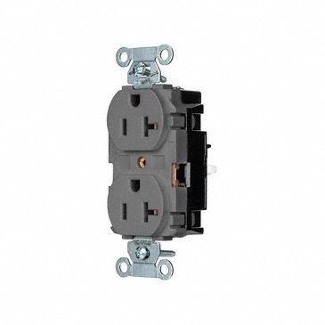 Receptacle: Duplex, Gray, 5-20R, 20 A, 125V AC, 2 Pole / 3 Wire, Push In