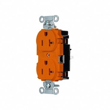 Receptacle: Duplex, Orange, 5-20R, 20 A, 125V AC, 2 Pole / 3 Wire, Push In
