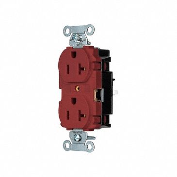 Receptacle: Duplex, Red, 5-20R, 20 A, 125V AC, 2 Pole / 3 Wire, Push In