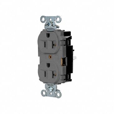 Receptacle: Duplex, Gray, 5-20R, 20 A, 125V AC, 2 Pole / 3 Wire, Push In