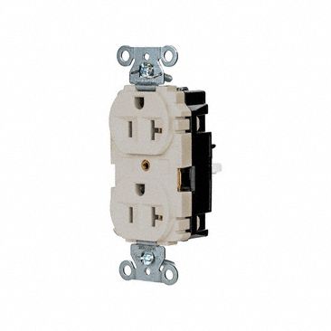 Receptacle: Duplex, Light Almond, 5-20R, 20 A, 125V AC, 2 Pole / 3 Wire, Push In