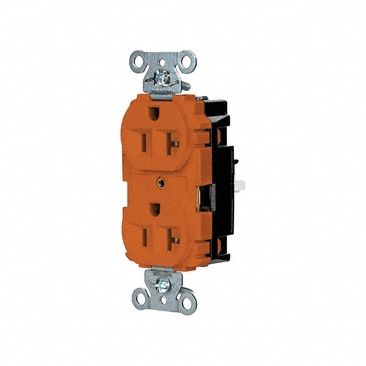 Receptacle: Duplex, Orange, 5-20R, 20 A, 125V AC, 2 Pole / 3 Wire, Push In