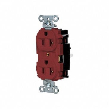 Receptacle: Duplex, Red, 5-20R, 20 A, 125V AC, 2 Pole / 3 Wire, Push In