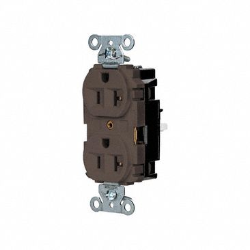 Receptacle: Duplex, Brown, 5-20R, 20 A, 125V AC, 2 Pole / 3 Wire, Push In
